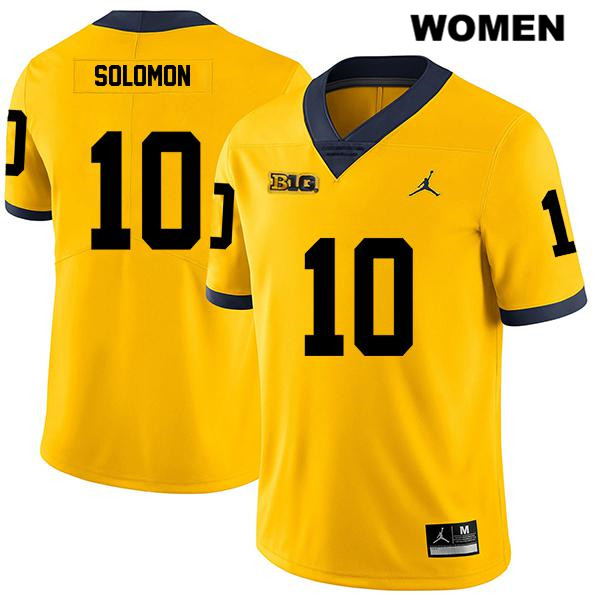 Women's NCAA Michigan Wolverines Anthony Solomon #10 Yellow Jordan Brand Authentic Stitched Legend Football College Jersey NZ25C31RS